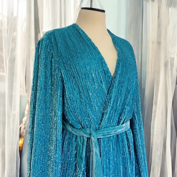 ⚡️SALE Retrofete Gabrielle Sequin Robe Mini Dress Sky Blue - Picture 2 of 8